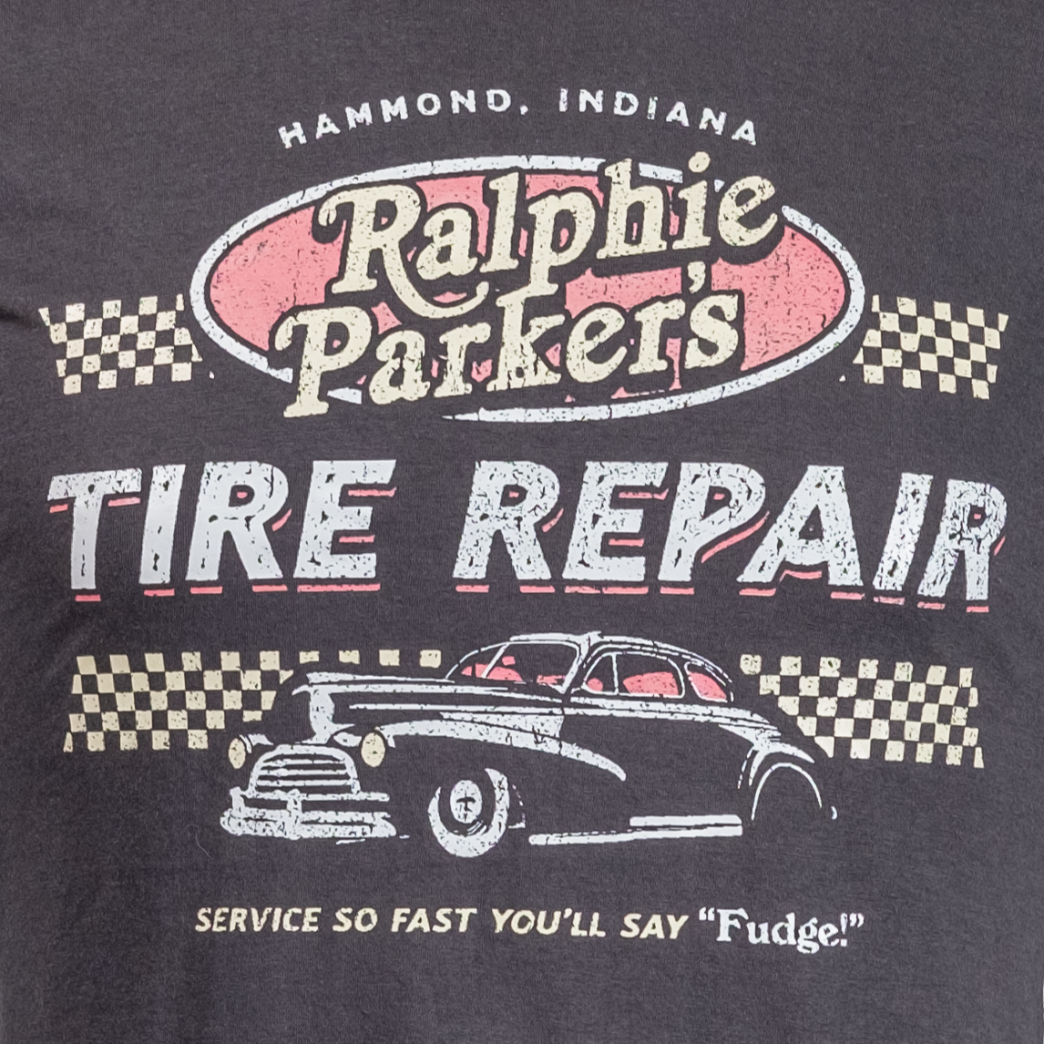 Mingo Outfitters Movie Graphic T-Shirt - A Christmas Story T-Shirt - From Shootin' BBs to Fixin' Flats: Ralphie's Tire Repair – Est. 1950