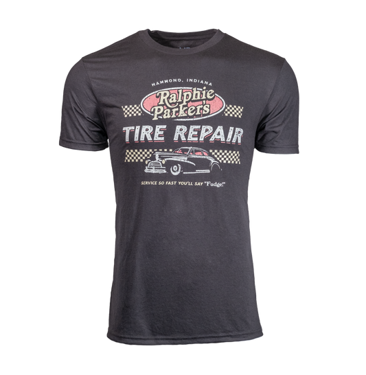 Mingo Outfitters Movie Graphic T-Shirt - A Christmas Story T-Shirt - From Shootin' BBs to Fixin' Flats: Ralphie's Tire Repair – Est. 1950